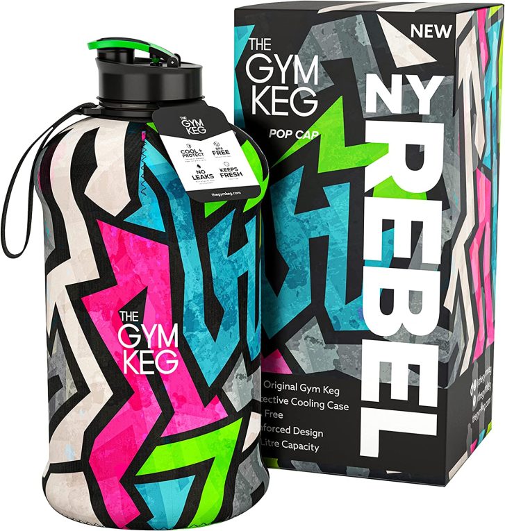 Gymnastikflasche, 2 L, mit Etui und Flaschengriff, wiederverwendbar, umweltfreundlich, BPA-frei, multicolor