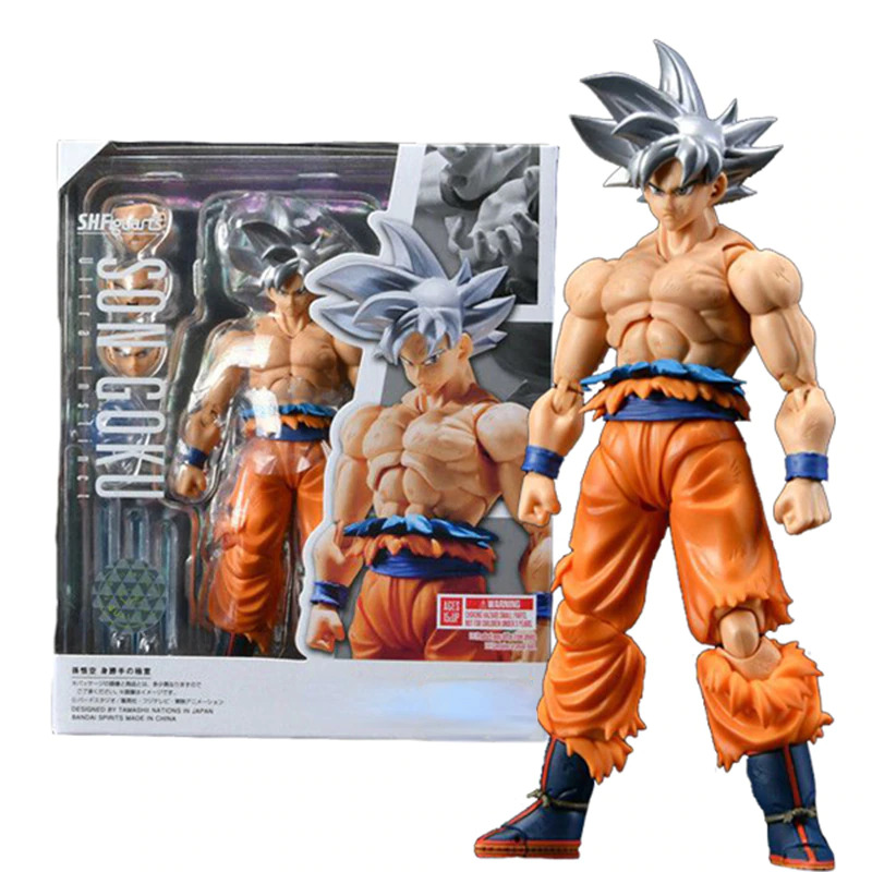 Dragon Ball Z, Son Goku, graues Haar, Anime-Figur, gegliedert, 16 cm, Sammlermanga-Modell, mit Gesichtern, Händen und Waffen